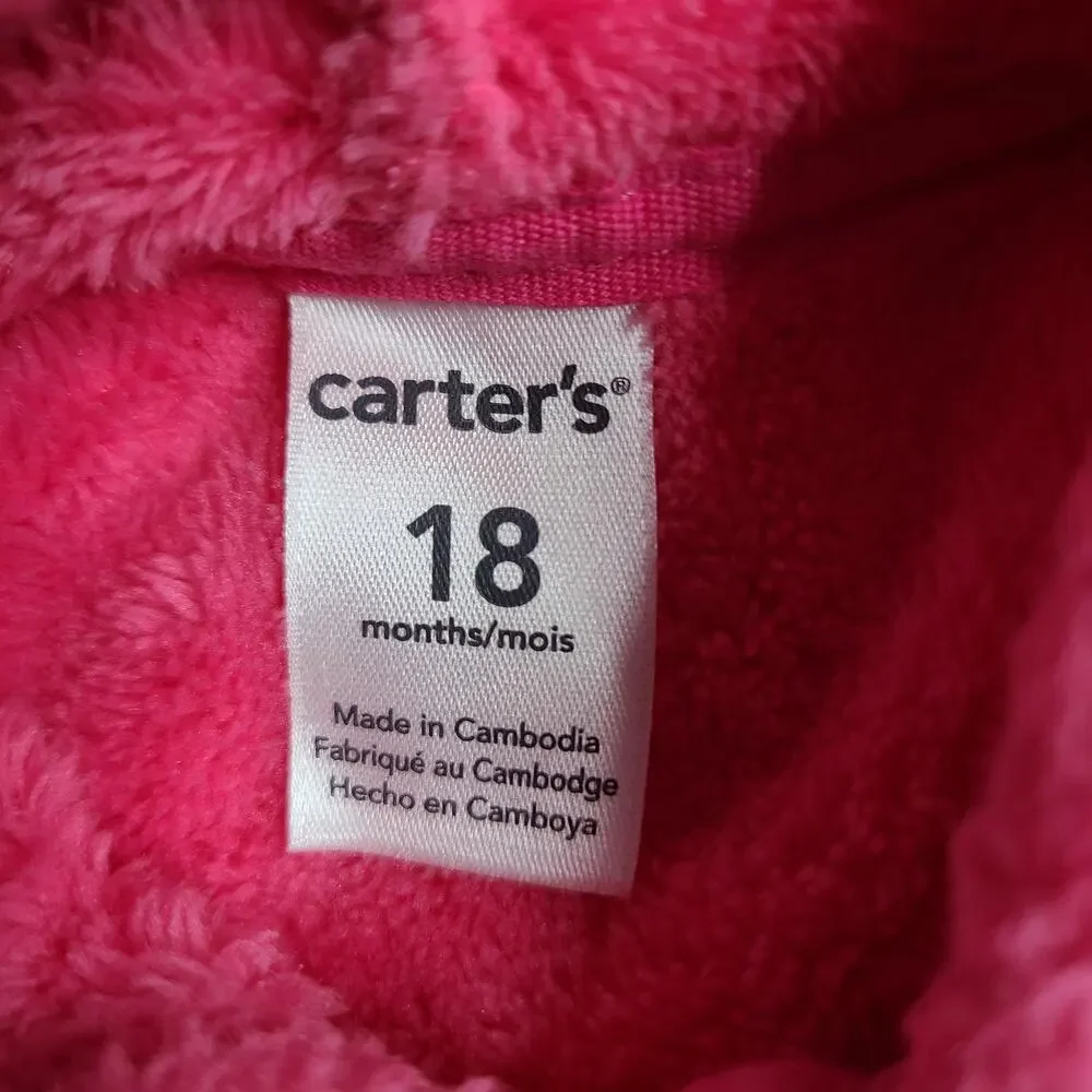 Carter's Hot Pink Fuzzy Hoodie Hooded Sweater Toddler Girls Size 18 Mo 2099